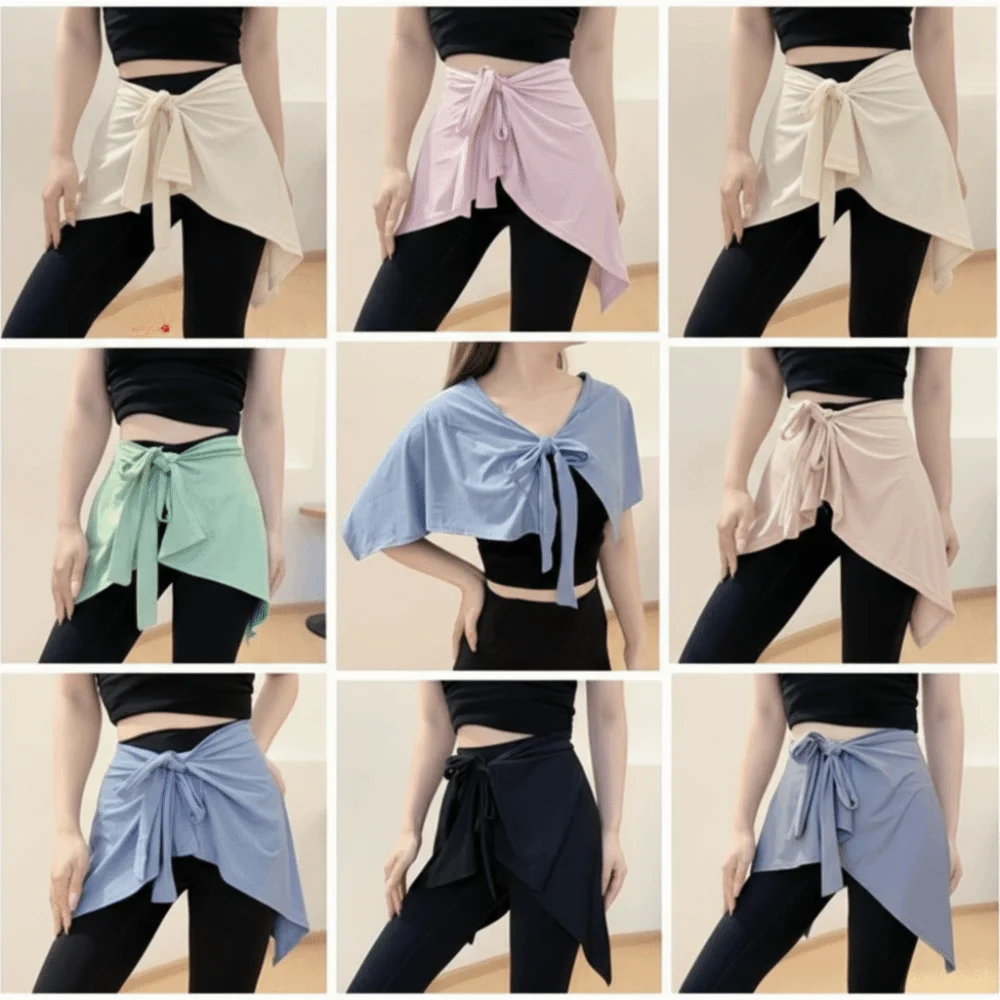 Multifunctional Tie Up Yoga Skirt Portable Asymmetrical Design Ice Silk Tie Shawl Anti-Exposure Solid Color Running Butt Curtain