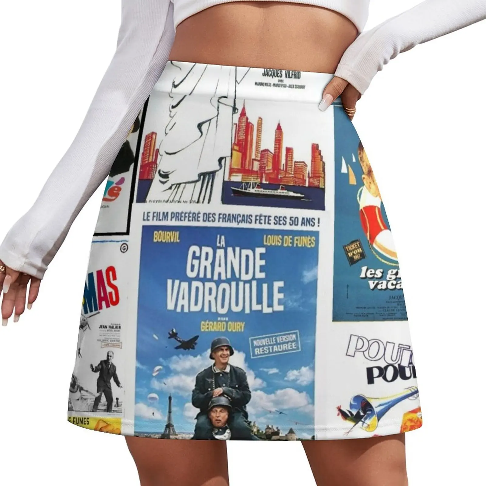 Louis de Funes movie poster compilation Mini Skirt summer clothes korean luxury clothing Kawaii fairy core