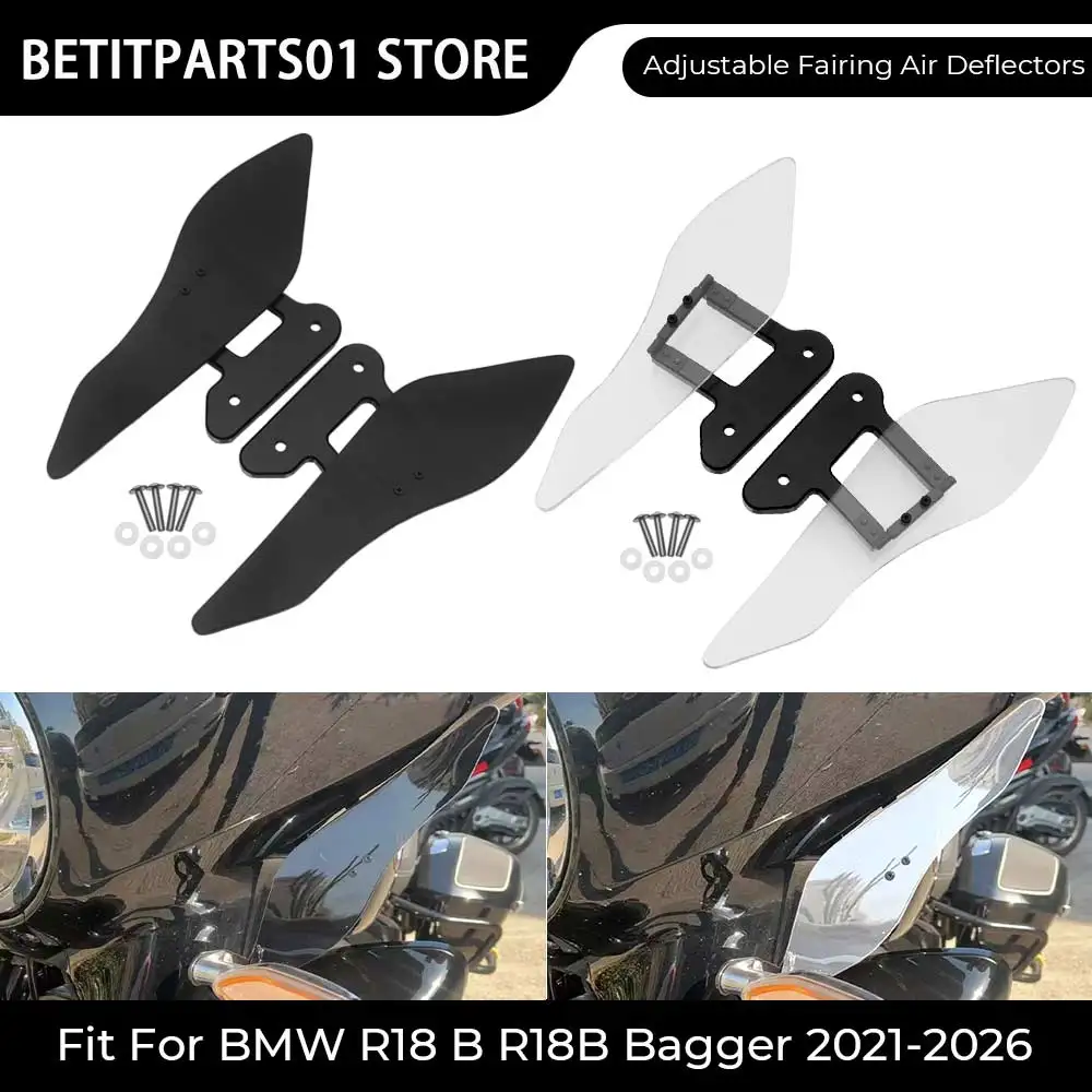 

Motorcycle Black Adjustable Leg Windshield Spoiler Deflector CNC Aluminum Bracket Plastic For BMW R18 B R18B Bagger 2021-2026
