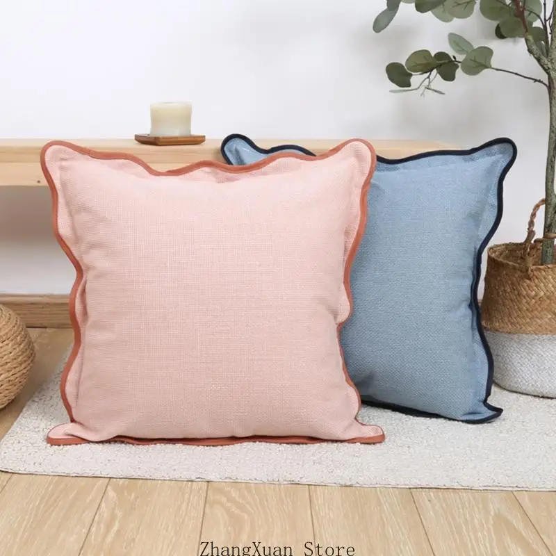 Polyester-Kissenbezug, 45 quadratisch, dekorativer Schonbezug mit Randbesatz für Stuhl, Sitz, Sofa, Akzent, 3 x – Detail 4