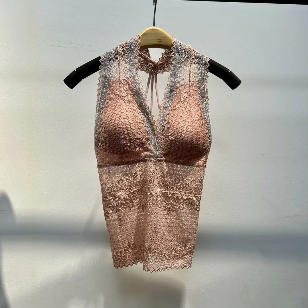 섹시하고 매혹적인 여성용 이너웨어, 아름다운 다이아몬드 장식, 뱅글리스 V넥 이너웨어, 가슴 패드 포함...