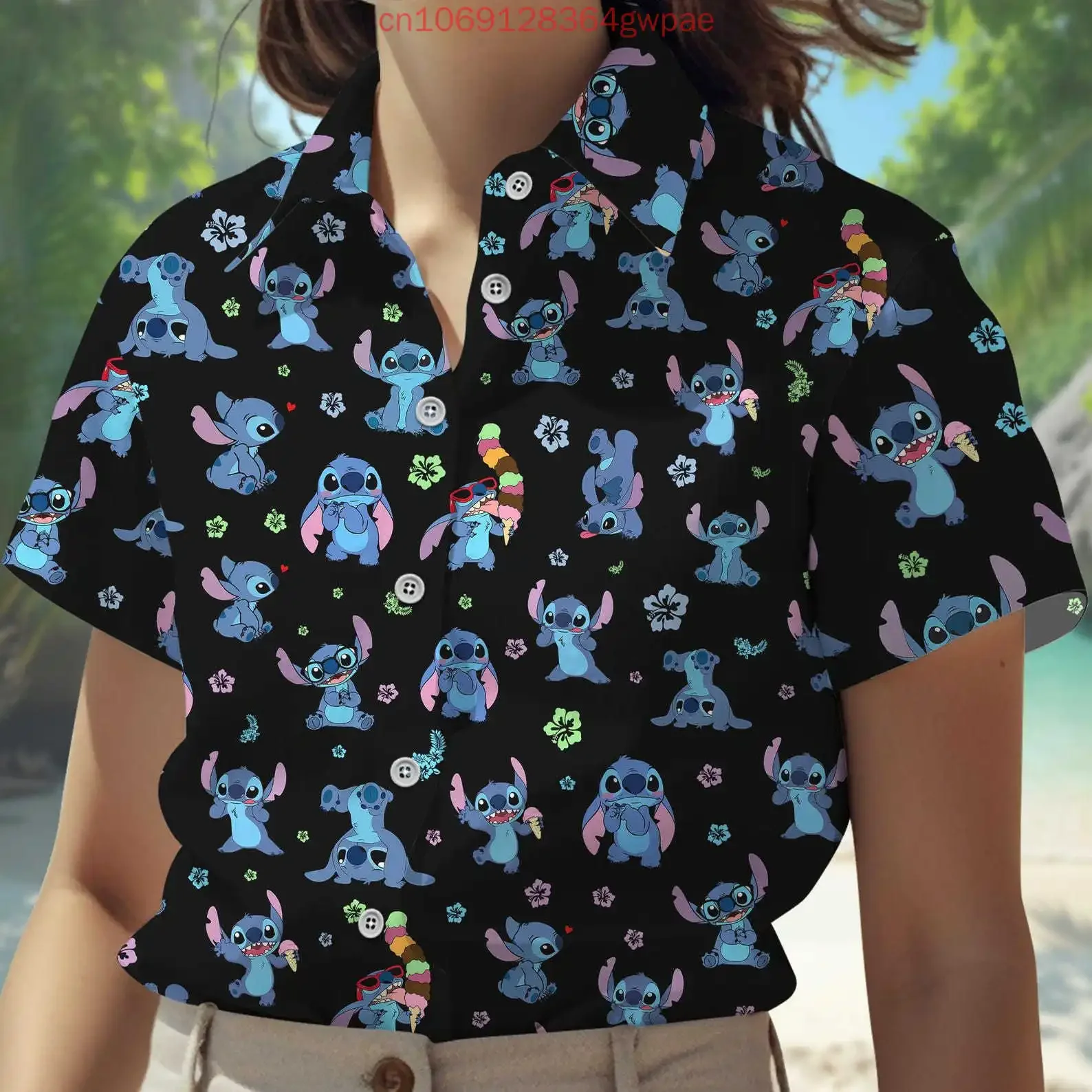 Disney Stitch Ohana Women's Hawaiian Shirt Stitch Casual Short Sleeve Women's Shirt Tops Summer Mens Fashion Holiday Beach Shirt