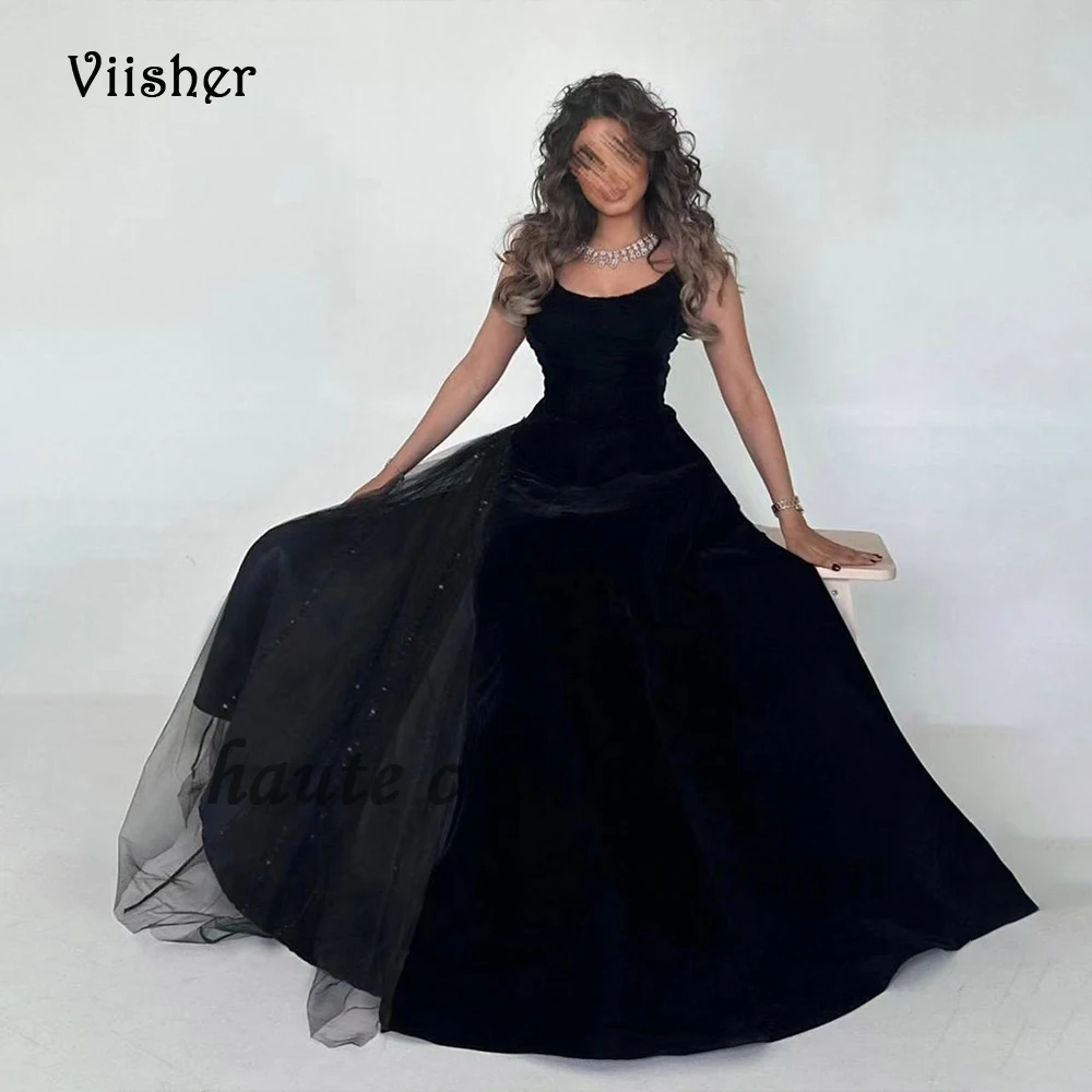 

Black Velvet A Line Evening Party Dresses with Train Strapless Arabian Dubai Formal Prom Dress Floor Length Celebrate Event Gown