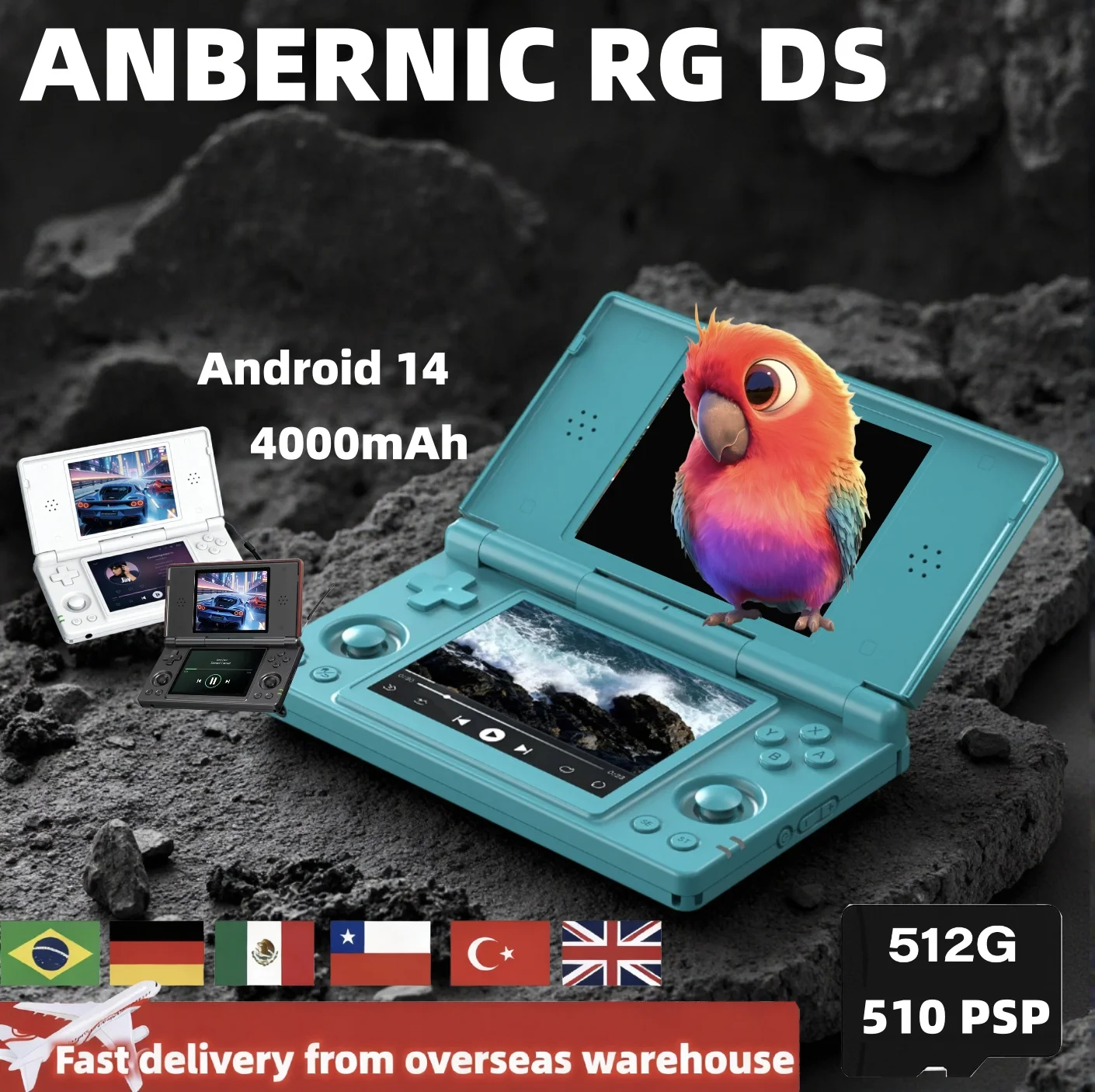 

Портативная игровая консоль Anbernic RG DS (RGDS) с двумя экранами 4 IPS, Android 14, аккумулятор 4000 мАч, поддержка RixelHK PSP