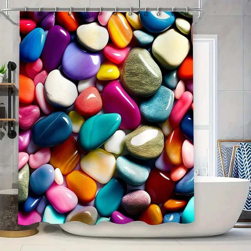 

Красочная занавеска для душа с принтом гальки, водонепроницаемая занавеска для ванны, декоративная настенная ткань для комнаты