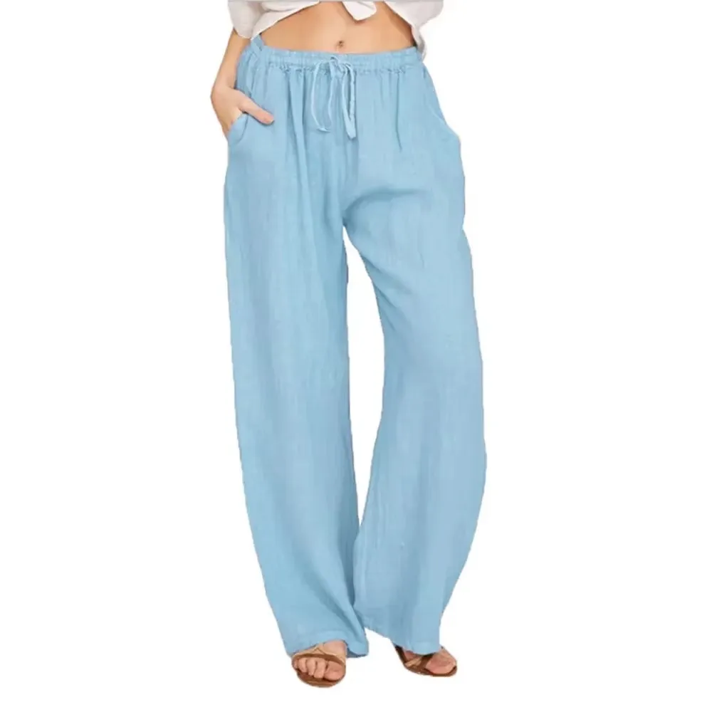 Sommer Herbst Frauen Mode Baumwolle Leinen Hosen Elastische Taille Lose Gerade Hosen Weibliche Casual Einfarbig Vielseitige Hosen – Detail 3