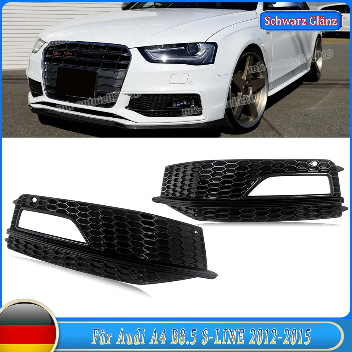 Ein Paar Nebelscheinwerferblenden für Audi A4 B8 S-Line S4 2012 2013 2014 2015, Wabengitter, Nebelscheinwerfer-Grillabdeckung für die vordere Stoßstange