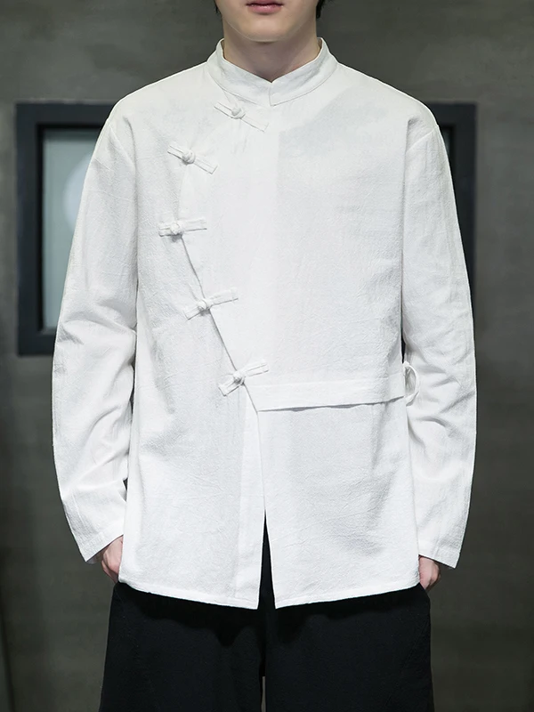 

Льняной хлопковый длинный летний костюм-трансформер для мужчин в китайском стиле, с боковыми пуговицами, свободного кроя, дышащий, влагоотводящий