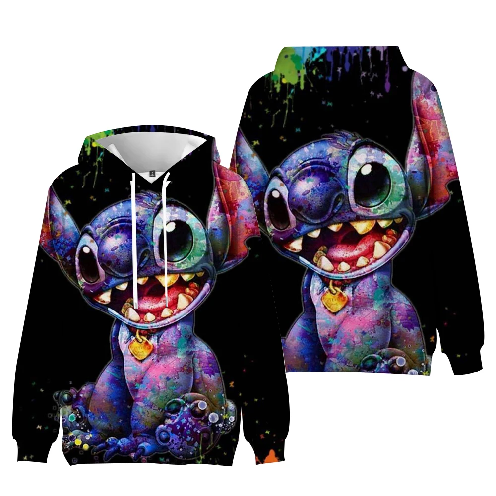 Hoodie Women\'s O-Neck Y2k Sudaderas Fashion Disney Stitch Lilo print Hoodies Girl Long Sleeve Pullovers Flower Trend Sweatshirts
