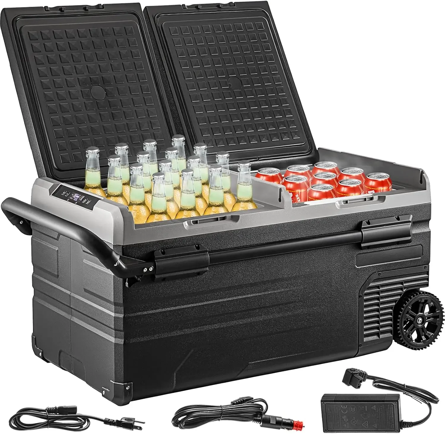 

Portable Car Freezer,100 Quart Portable Refrigerator Freezer,95L Dual Storage Zone Camping Freezer, -4℉~68℉12 Volt Fridge