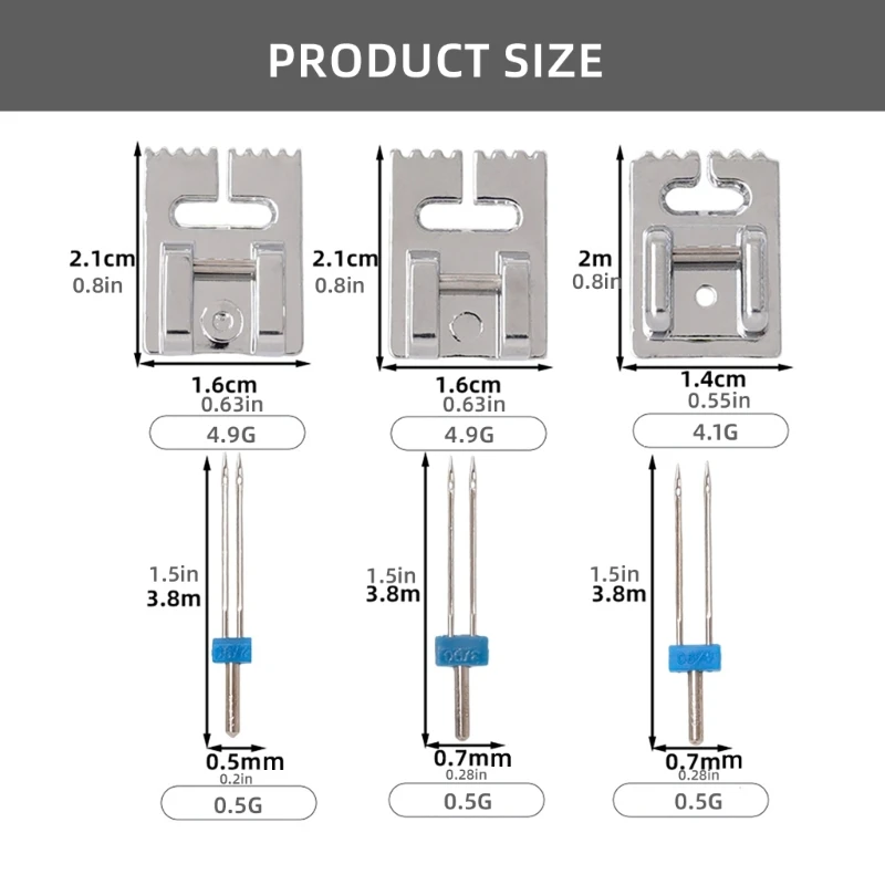 Set 3 aghi gemelli con piedino per nervature 2/90 3/90 4/90 Set aghi gemelli