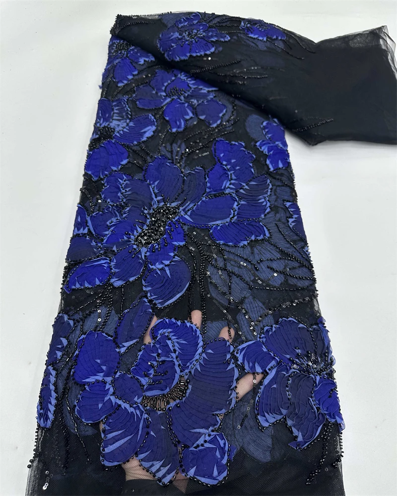 African Handmade Beaded Tulle Lace Fabric French Style Net with Sequins And Pearls for Bridal Party Dresses