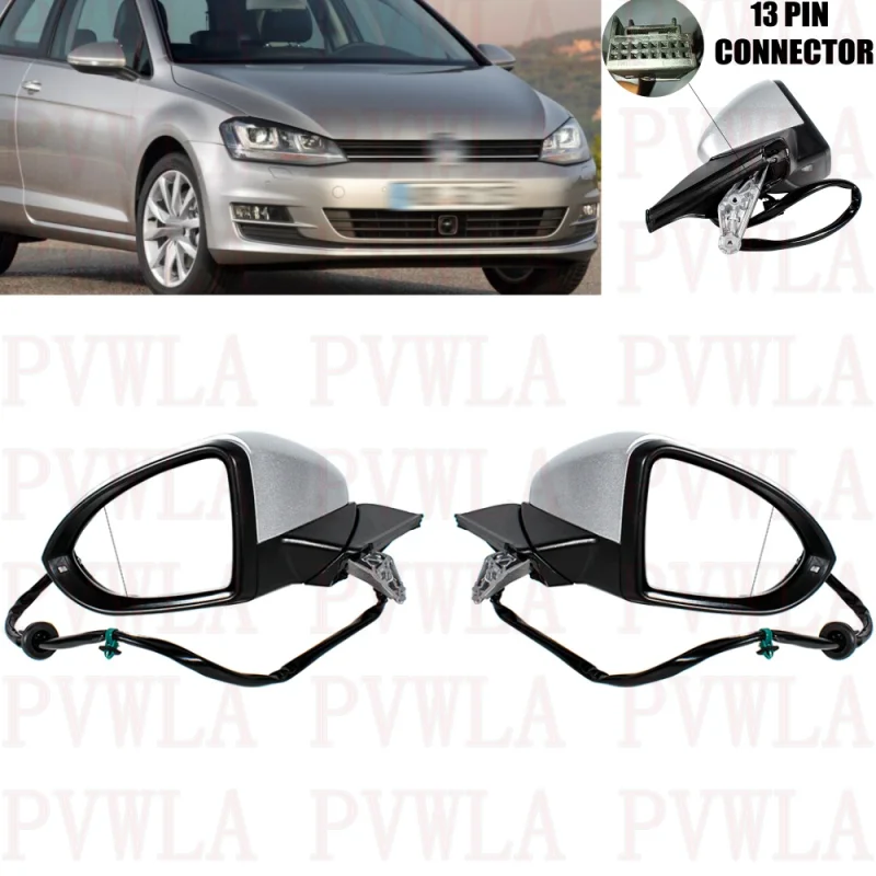 Rearview Mirror For VW Golf 7 2013 2014 2015 2016 2017 2018 2019 2020 Pair 13Pin Silvery Heated Power adjust Memory Power fold