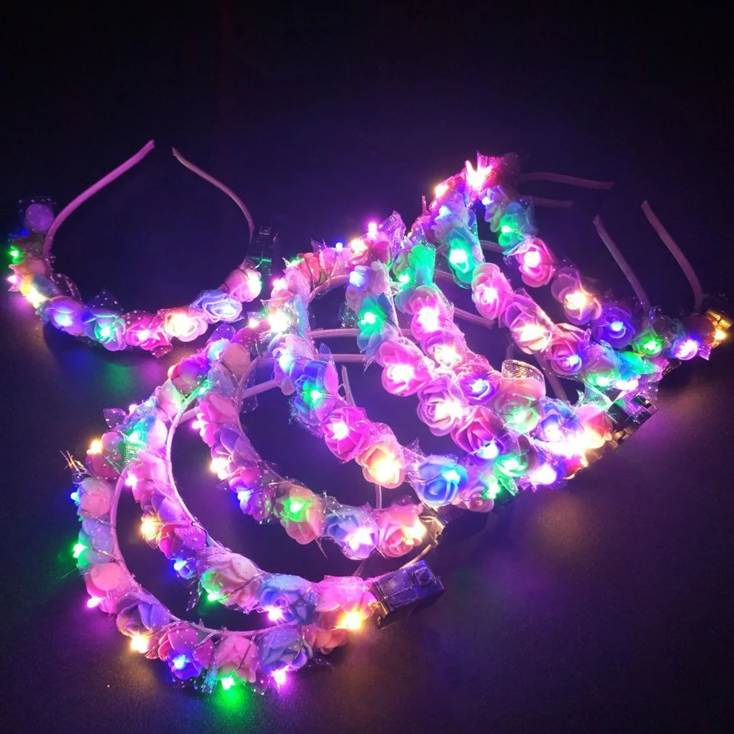 10Pcs/Set Women Girl Glow Light Up Headband Bridal Flower Wreath Crown Neon LED Party Crown Wedding Birthday Luminous Festival