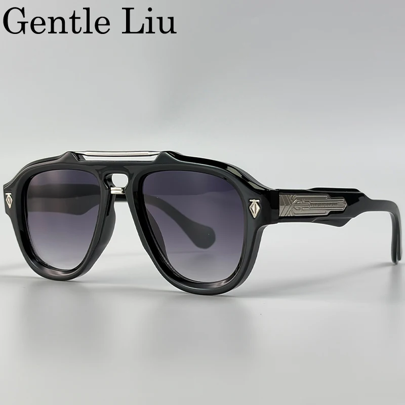 Oversized Pilot Oval Photochromic Sunglasses Men 2026 Luxury Designer Vintage Steampunk Double Bridge Sun Glasses Punk Eyewear
