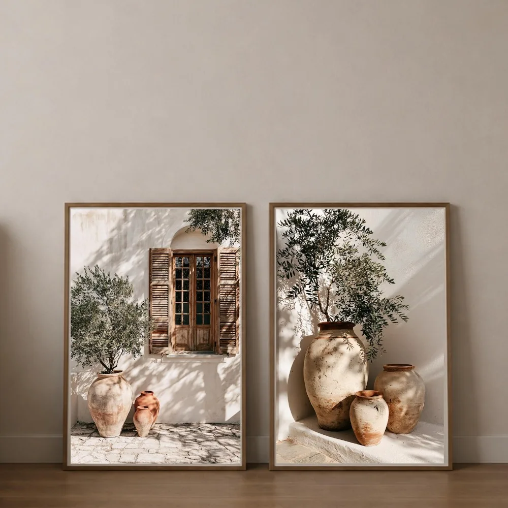 2pcs Frameless,Mediterranean Olive Tree Wall Art,Still Life Prints,Neutral Coast Decor (digital Download),Living Room Decoration