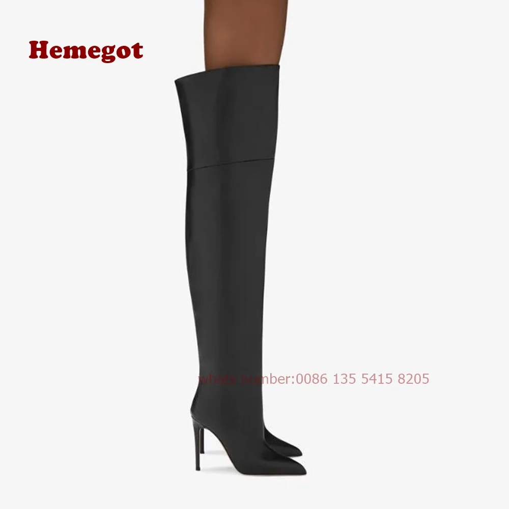 Printed Snake Leather Stiletto Over The Knee Boots Pointy Toe Slip On Women's Boots Winter Elegant Runway Shoes Plus Size 44