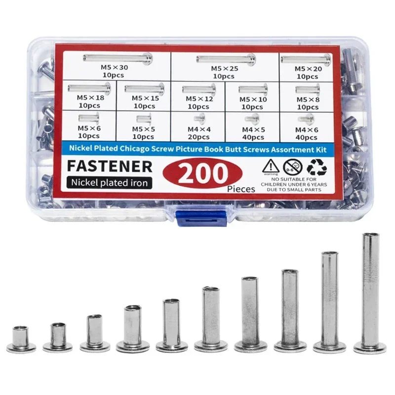 200 قطعة مسامير شيكاغو فيليبس مسامير ربط الرأس للجلود/الحزام/المحفظة/مجموعة قفل تجليد الكتب