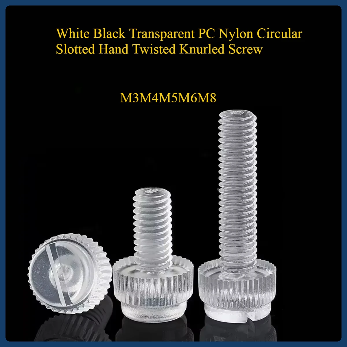 M3M4M5M6M8 White Black Transparent PC Nylon Circular Slotted Hand Twisted Knurled Screw Acrylic Plastic Screw