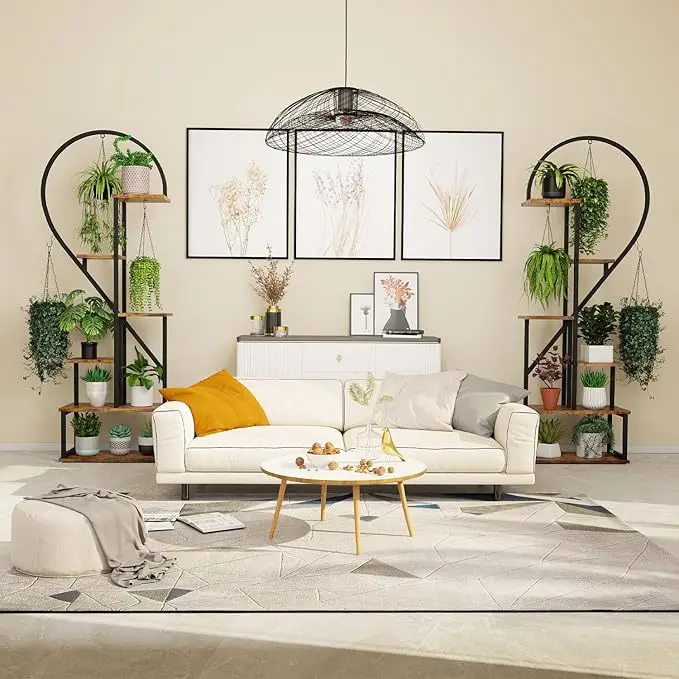 Iron wood flower stand assembly multi-layer flower stand floor-to-ceiling balcony heart-shaped decorative flower stand