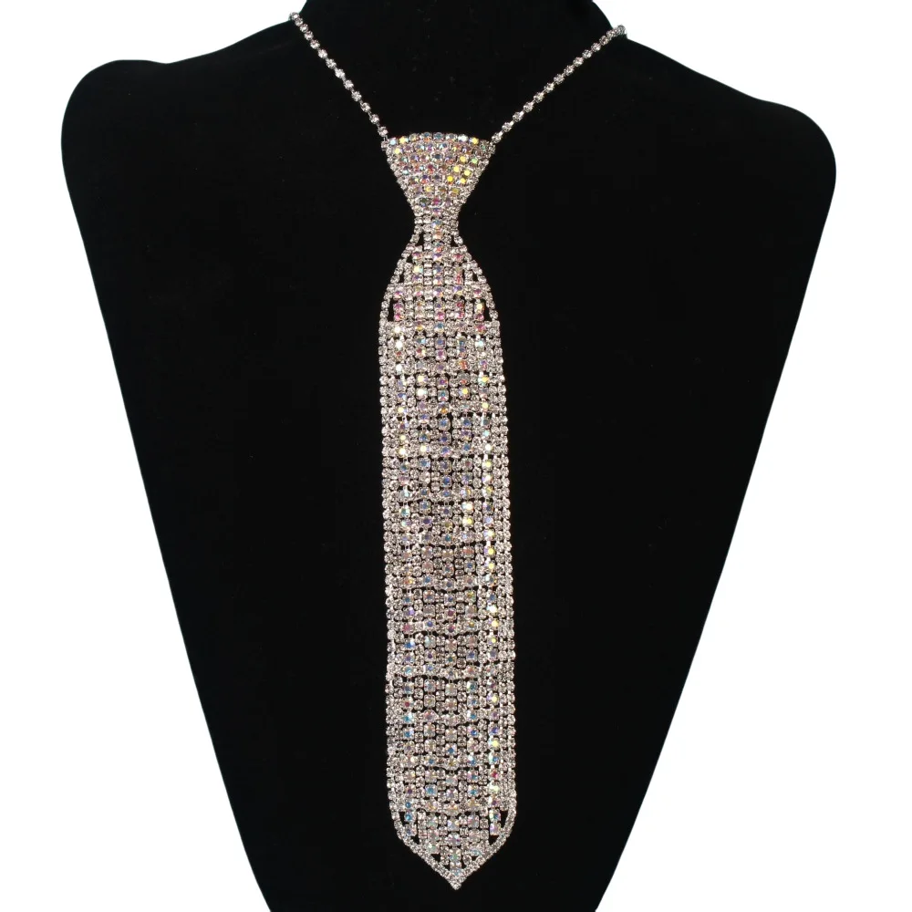 Wholesale Blingbling Rhinestone Neck Tie for Women Bride Shirt Bow Tie Jewelry Necklace Decoration Luxury Adjustable Tie