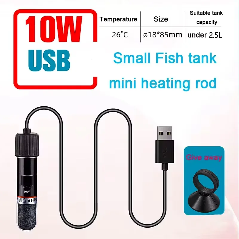 USB Mini Aquarium Heating Rod For small Fish Tank 26°C Constant Temperature Aquarium Heater submersible Thermostat Heater 10W image 2