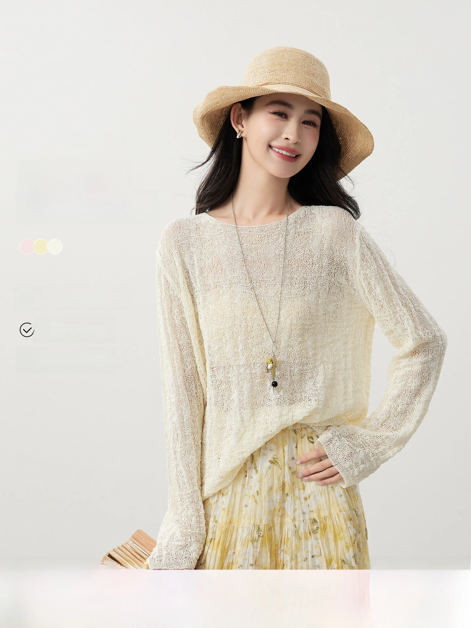 

Cloud Mist Breathable Knitted irt Women's Simple Vaion Feel Smiling Collar Paper Silk Knit Cover up Ele Sle Long S...
