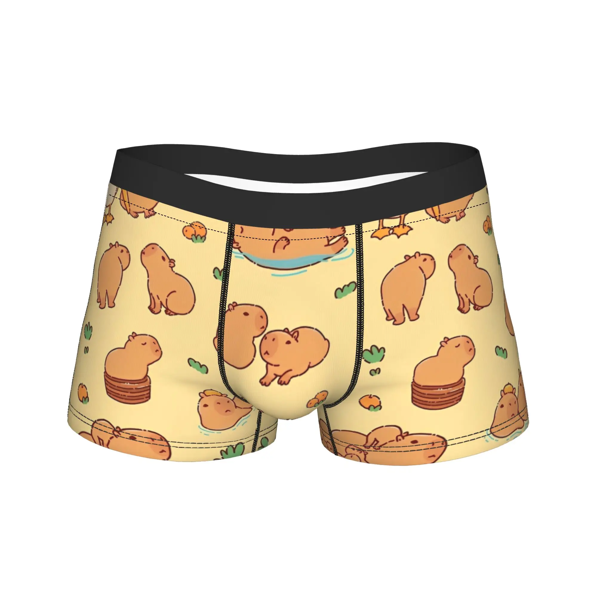 Men's Cute Cartoon Capybara Long Underwear  Novelty Boxer Briefs Shorts Panties Male Mid Waist Underpants M-XXL