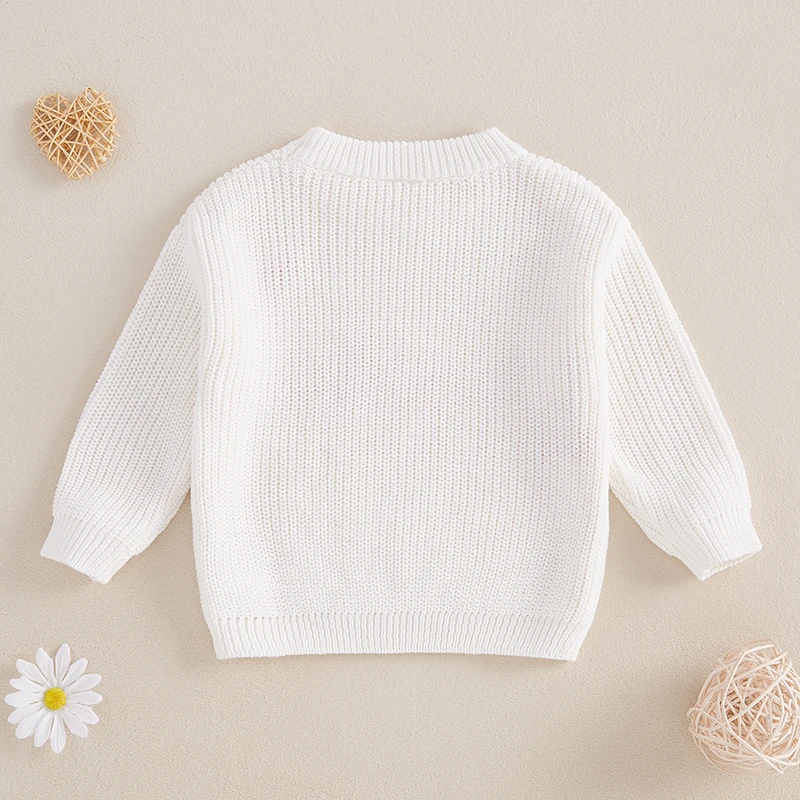 Baby Boy Sweaters Long Sleeve Round Neck Letter Embroidery Knit Pullovers Valentine’s Day Tops for 0-4 Years