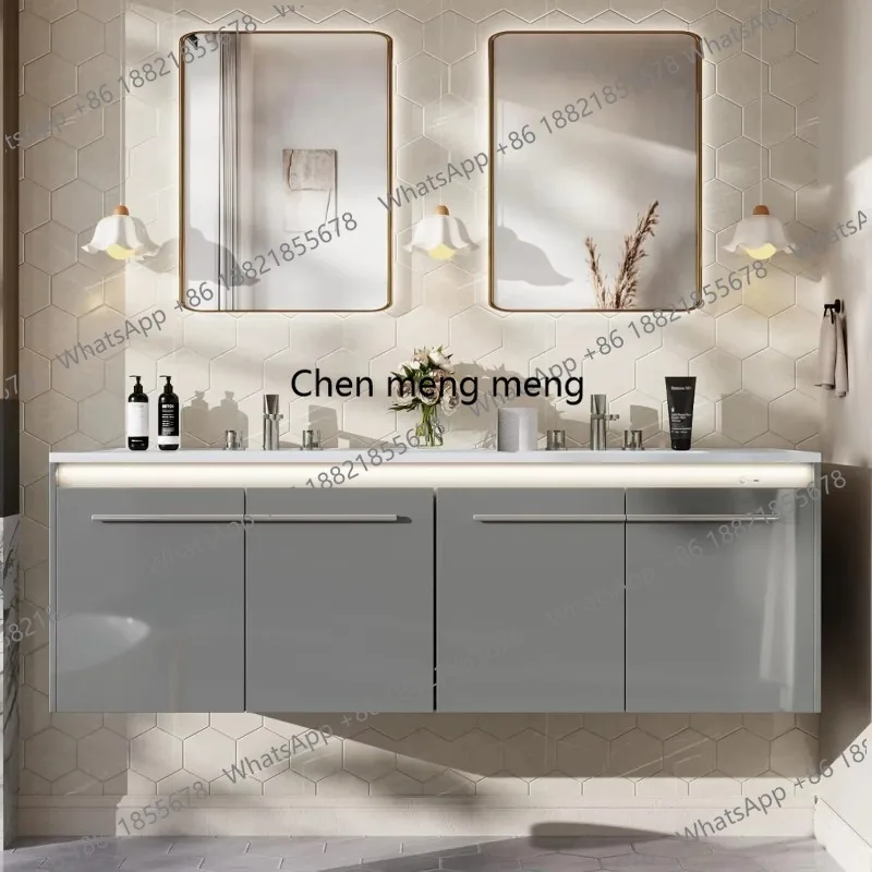 

Bathroom Furniture Full Set Modern 60" LED Floating Double Combo Wall Mounted High Gloss Storage Cabinet 3 Hole Sink Included