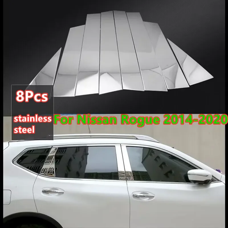 Stainless Steel Window Door Pillar Post Trims Cover For Nissan Rogue 2014-2020
