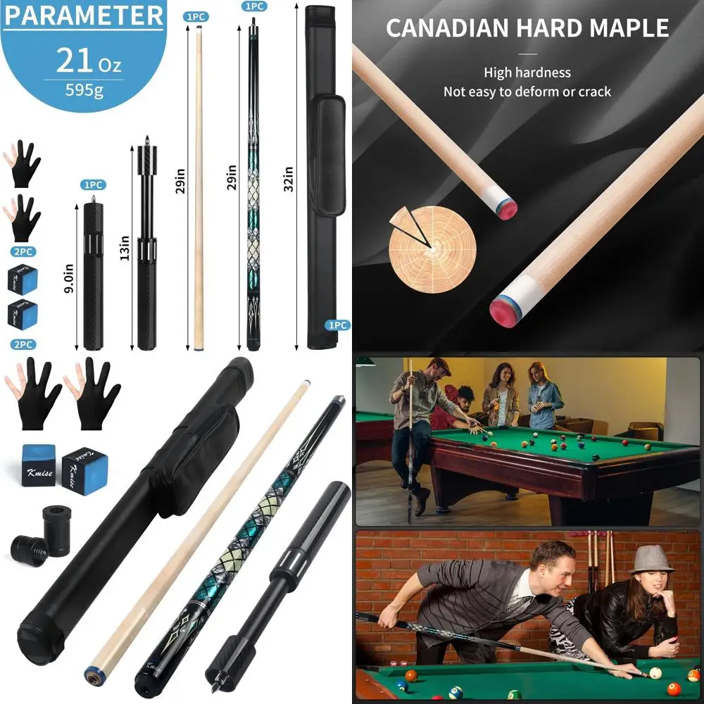 

Canadian Maple Pool Cues 18-20oz, Telescopic Carbon Fiber Extension, Ideal for Adults in Bars & Billiards