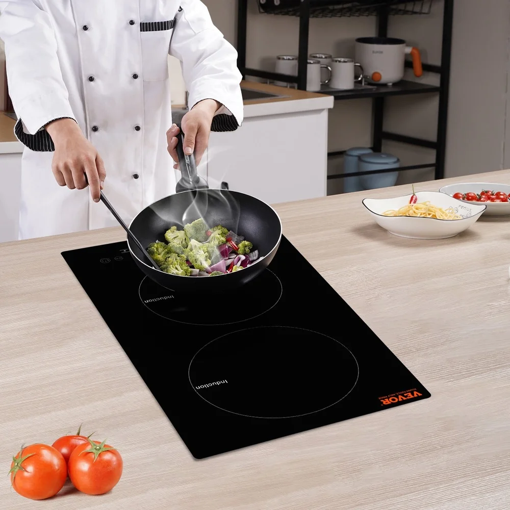 12 Inch Electric Cooktop 2 Burners 1800W Touch Control Built-In Induction Stove High Power Multi-Pot Cooking Safety Features
