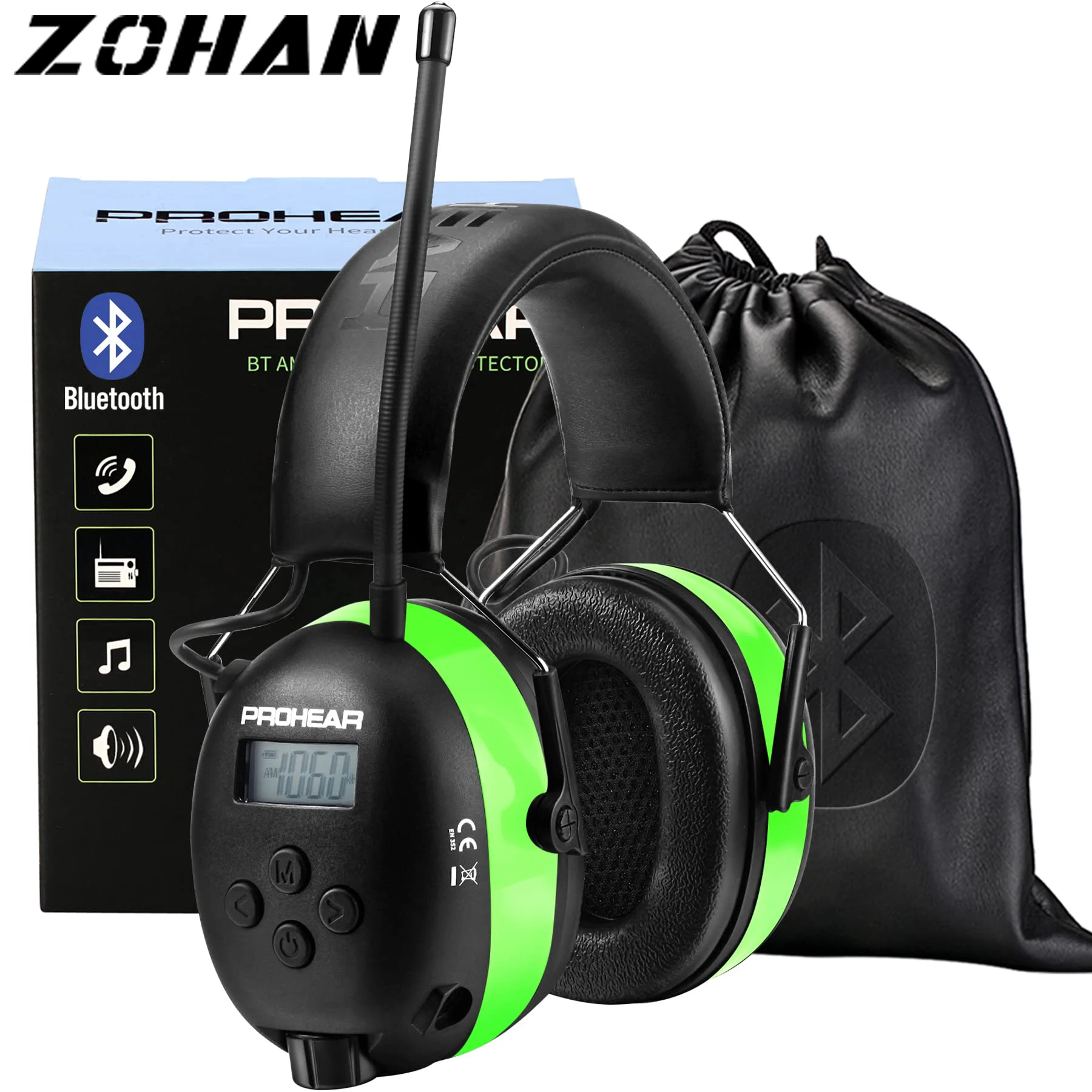 ZOHAN Headphone Electronic 5.0 Bluetooth Earmuffs Industrial Ear Protection for Music Noise Reduction Professional Rechargeable