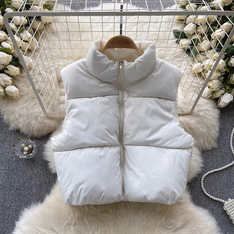 Mulheres inverno topos jaqueta casaco de algodão colete cor pura quente engrossado vintage simples casual moda nicho macio versátil magro