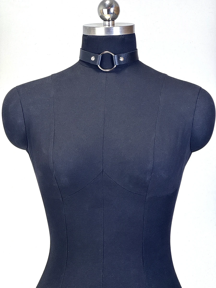 Gothic Punk PU-Leder Kettenhalsband, Verstellbare O-Ring Lariat-Kette, Y2K-Stil Schlüsselbein-Kette, mit Verstellbarem O-Ring, Täglich Tragbar – Detail 12