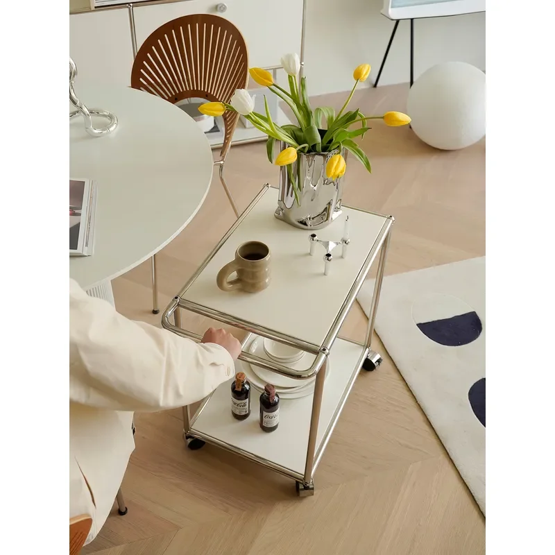 Medieval Bauhaus Style Modular Mobile Cart with Stainless Steel Rollers for Living Room Sofa Furniture