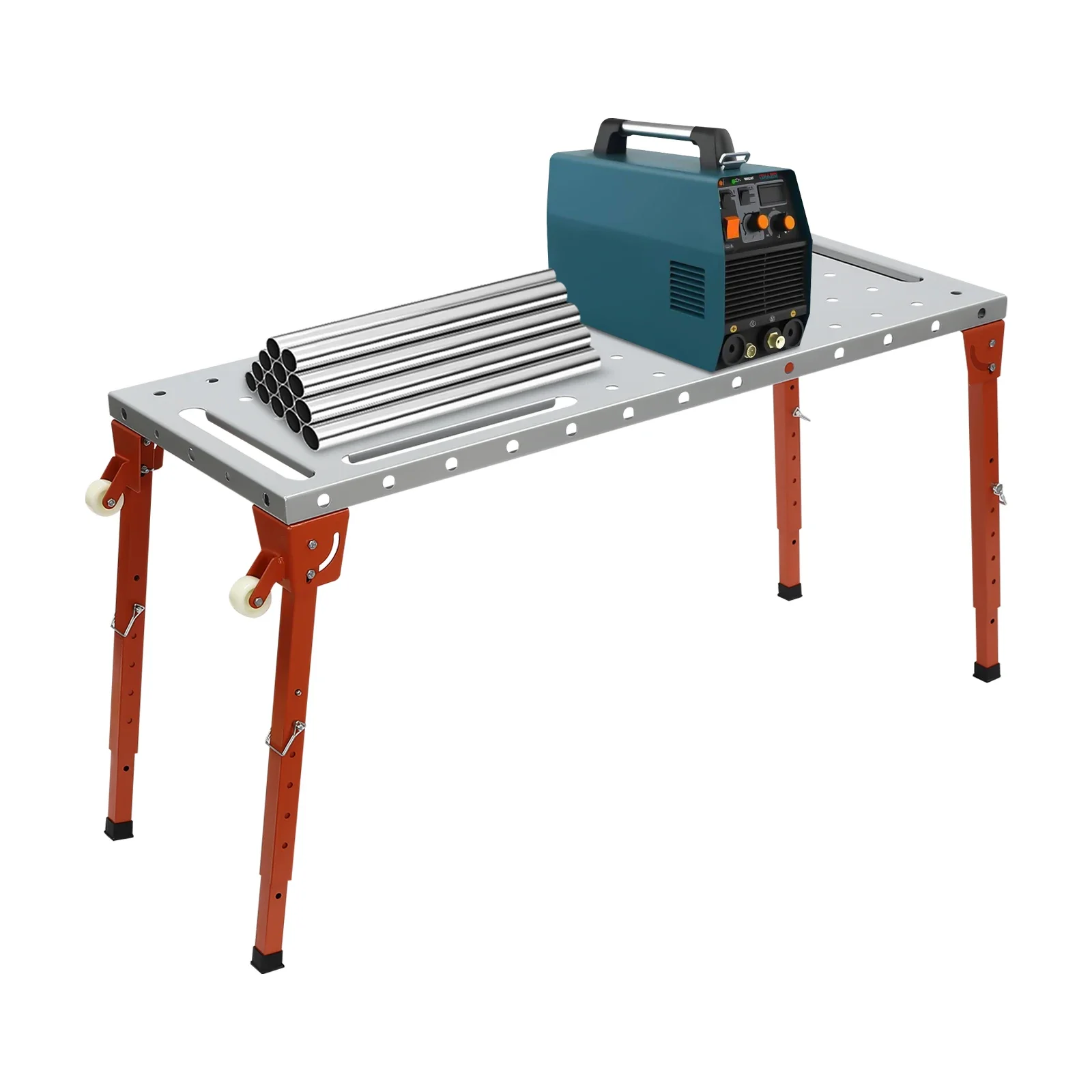 Banco de trabajo de soldadura de 46x18 pulgadas, banco de trabajo plegable, capacidad de carga de 1000 libras con 4 pies plegables y 2 ruedas de nailon
