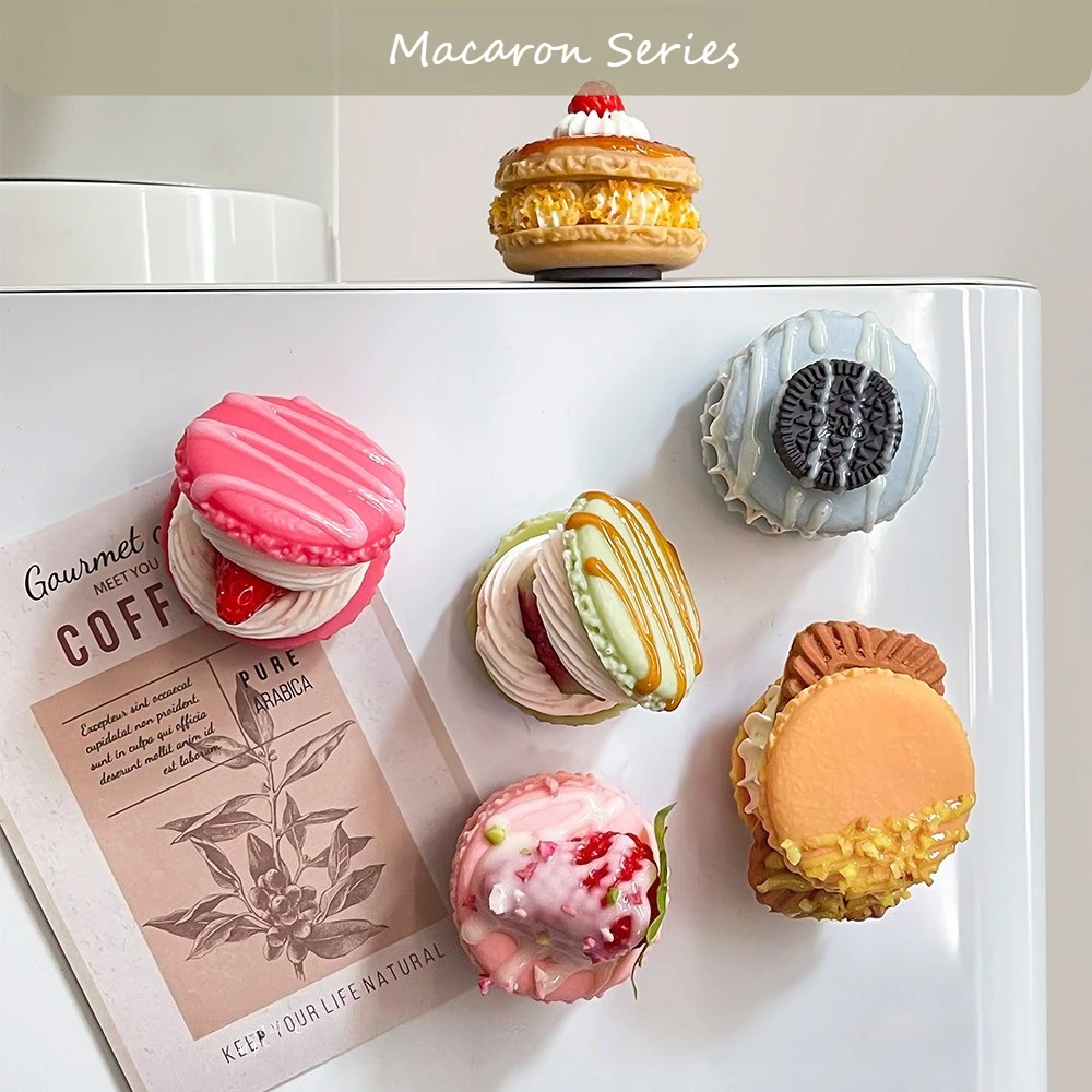 Pegatinas decorativas de resina magnética para refrigerador, postre, macarrón 3D, pegatinas magnéticas para mensajes, decoración del hogar, regalos móviles