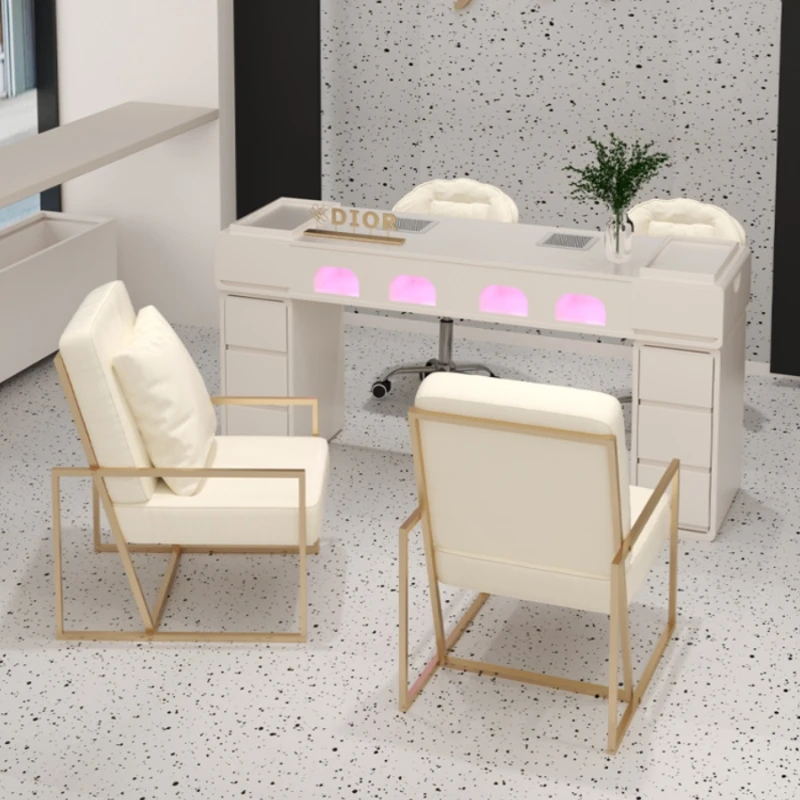 Juego de sillas de escritorio para uñas de mano, profesionales, color blanco, diseño artístico, mesa para manicura, muebles de salón estéticos