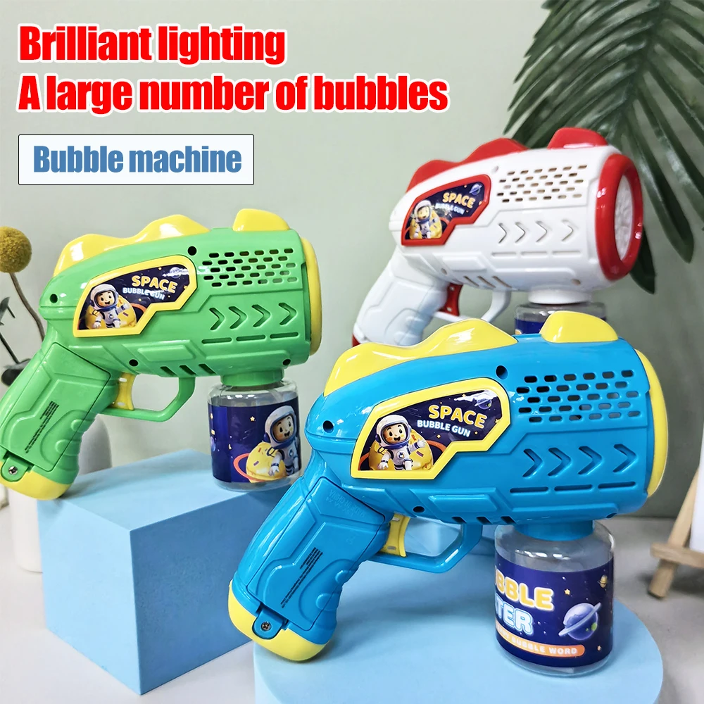 Space Astronauts Fully Automatic Bubble Gun Rocket Bubbles Machine Automatic Blower with Bubble Liquid Toy for Kids Bubble Gift