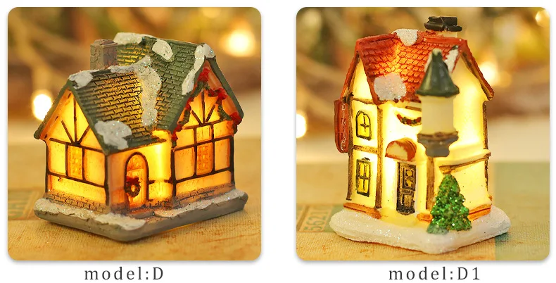 AlliLit Christmas Decoration 2026 New Year Night Light LED Snow House Sculpture Home Resin Crafts Xmas Ornaments Gift