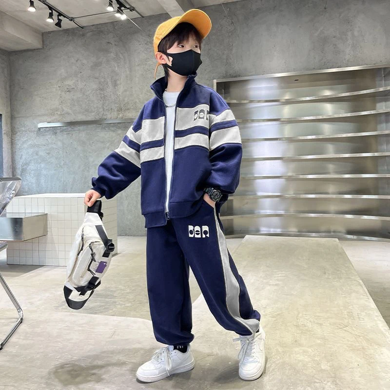 Modny zestaw ubrań dla chłopców Wiosna Jesień Patchworkowa kurtka na zamek błyskawiczny Spodnie 2 szt. Dla dzieci w wieku 4-12 lat Dresy dla nastolatków Stroje codzienne