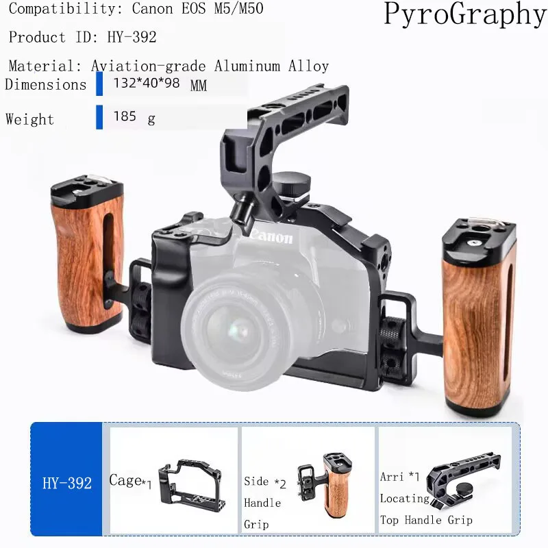 PyroGraphy M5/M50 Cage Kit Handheld Shooting Kit with Full Cage Arri Locating Top Handle Wooden Side Handle for Canon EOS M5/M50