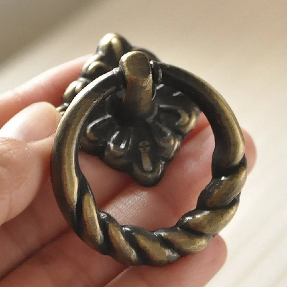 

6Pcs Vintage Style Kitchen Cabinet Cupboard Dresser Door Drawer Ring Pull Handles Size L Brass 25Mm Base