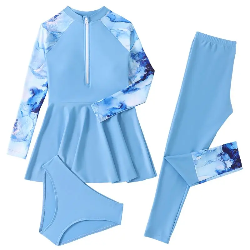 

3 Pieces Children's Sports Sets Fashion Long Sleeve Dress +Pants+Shorts Outdoor Swimming Running Clothes Sets