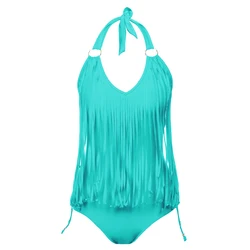 Plus Size Long Tassel One Piece Bikini Swimwear Sexy Bandage Women Swimsuit Summer Beach Wear Bathing Suits