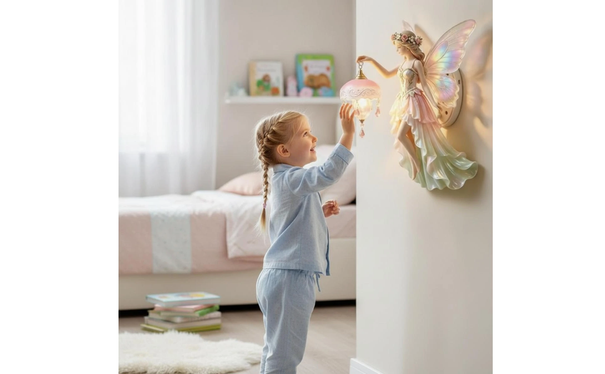 Fairy Wall Sconce Decorative Fairy Wall Lamp Sculpted Ornate for Girls, Bedroom, Nursery