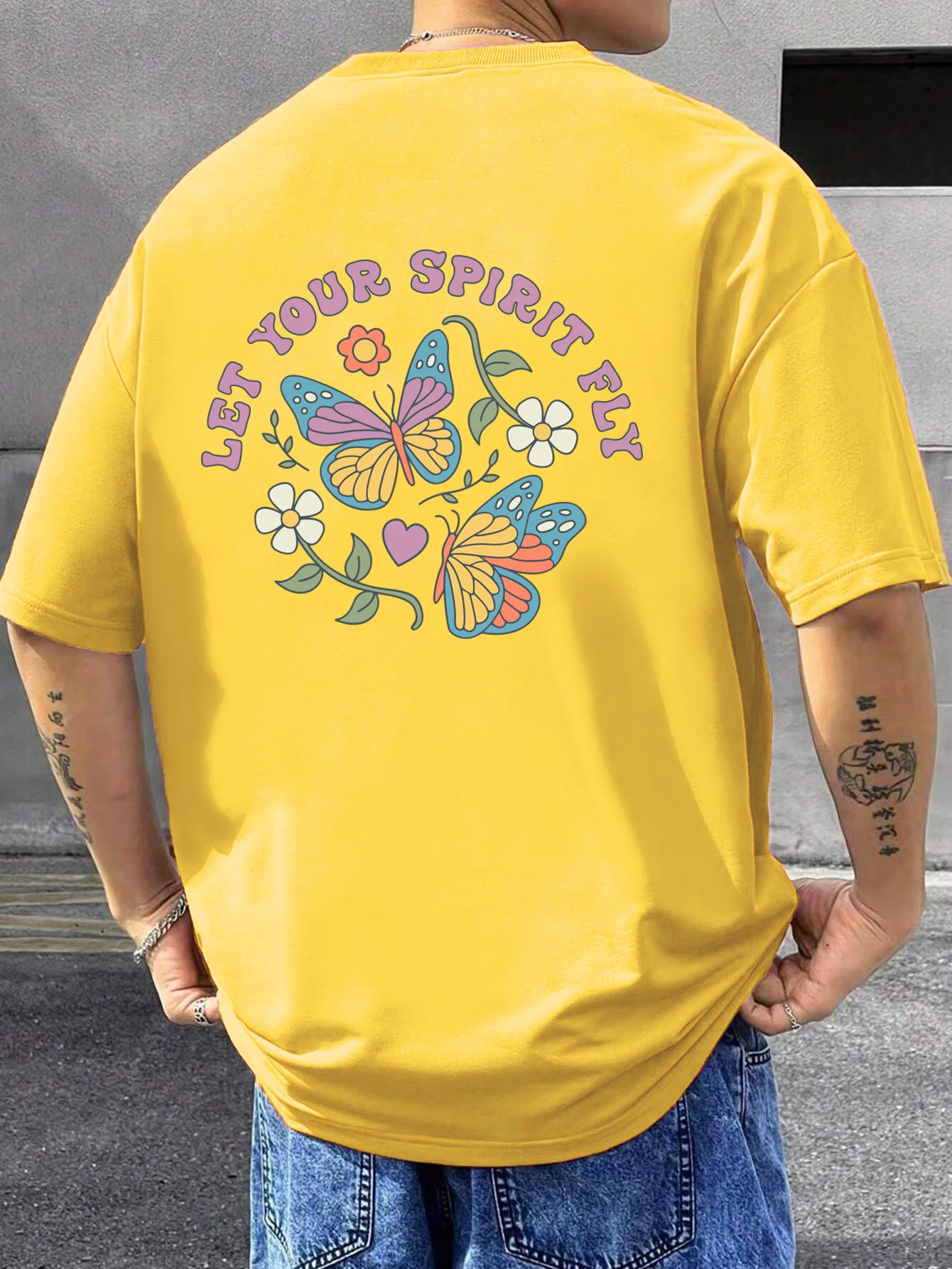 Camiseta básica con estampado Let Your Spirit Fly para hombre, pantalón corto deportivo informal de manga corta, Top de algodón Unisex, ropa deportiva holgada informal para hombre