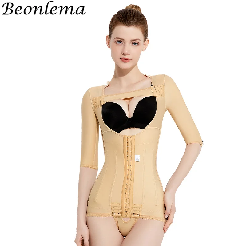 Women Shaper Tops Arm Compression Post Surgery Zipper Sleeves Colombianas Faja Shapewear Steel Bones Tummy Control Bodysuit